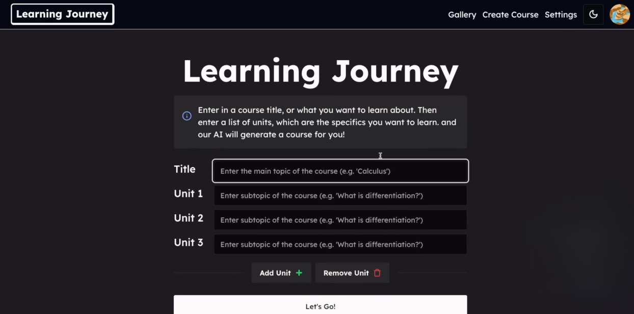 Course Creation Interface